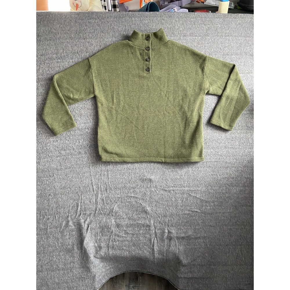 Madewell Mens Mock Neck Button Pullover Sweater Olive Green Medium Pocket Knit